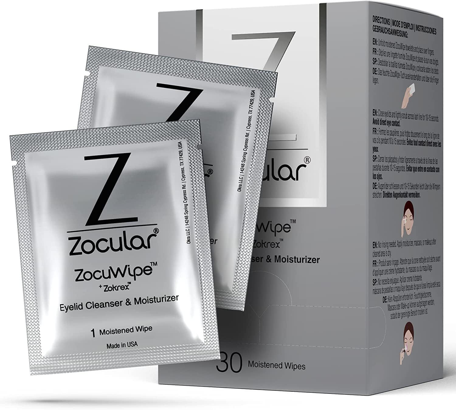 Carton of sixty individually wrapped preservative-free eyelid cleansing wipes
